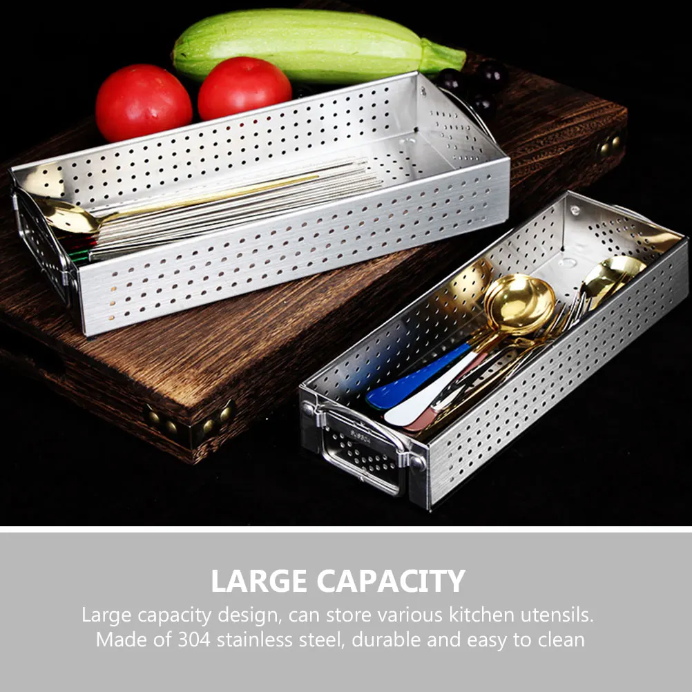 

Stainless Steel Box Large Capacity Multi-Function Cutlery Organizer Drainage Design Kitchen Home Use Metal Chopsticks Holder