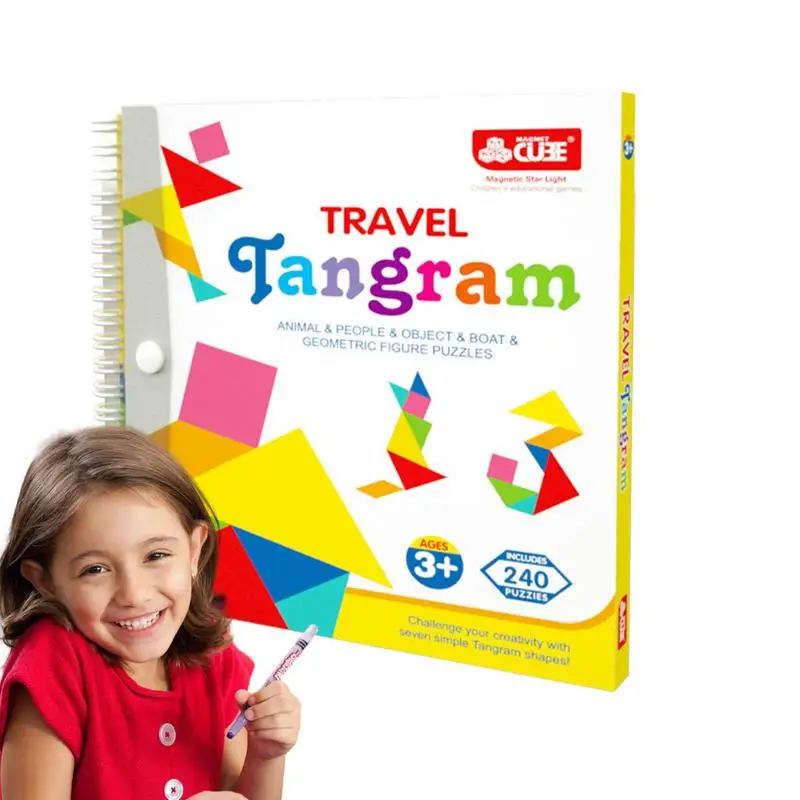 

Magnetic Tangrams Magnetic Pattern Blocks Set Tangram Jigsaw Book Road Trip Game STEM Games For Kid Challenge IQ Educational Toy