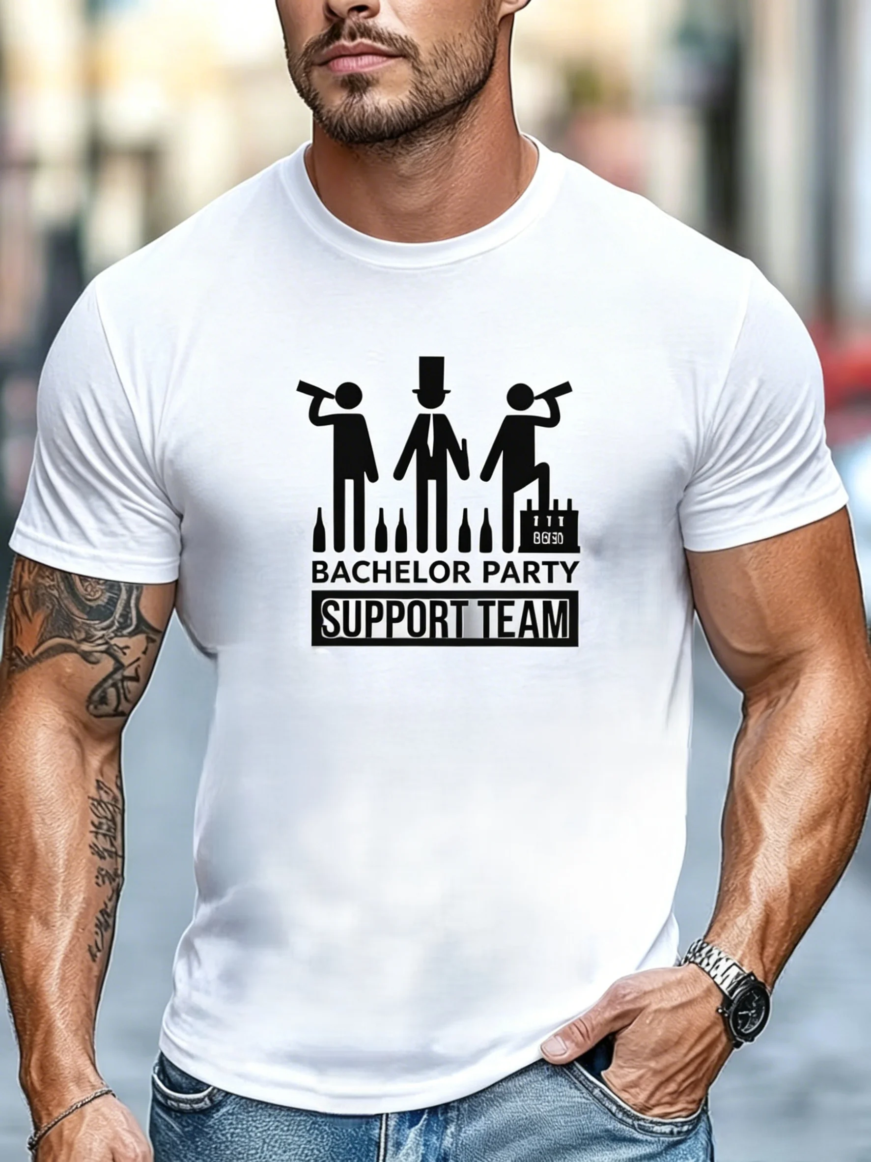 Men Cotton Tee Bachelor Party Team Graphic Short Sleeve Crew Neck Casual Street T Shirt For Groomsmen Fans Summer Daily Tops