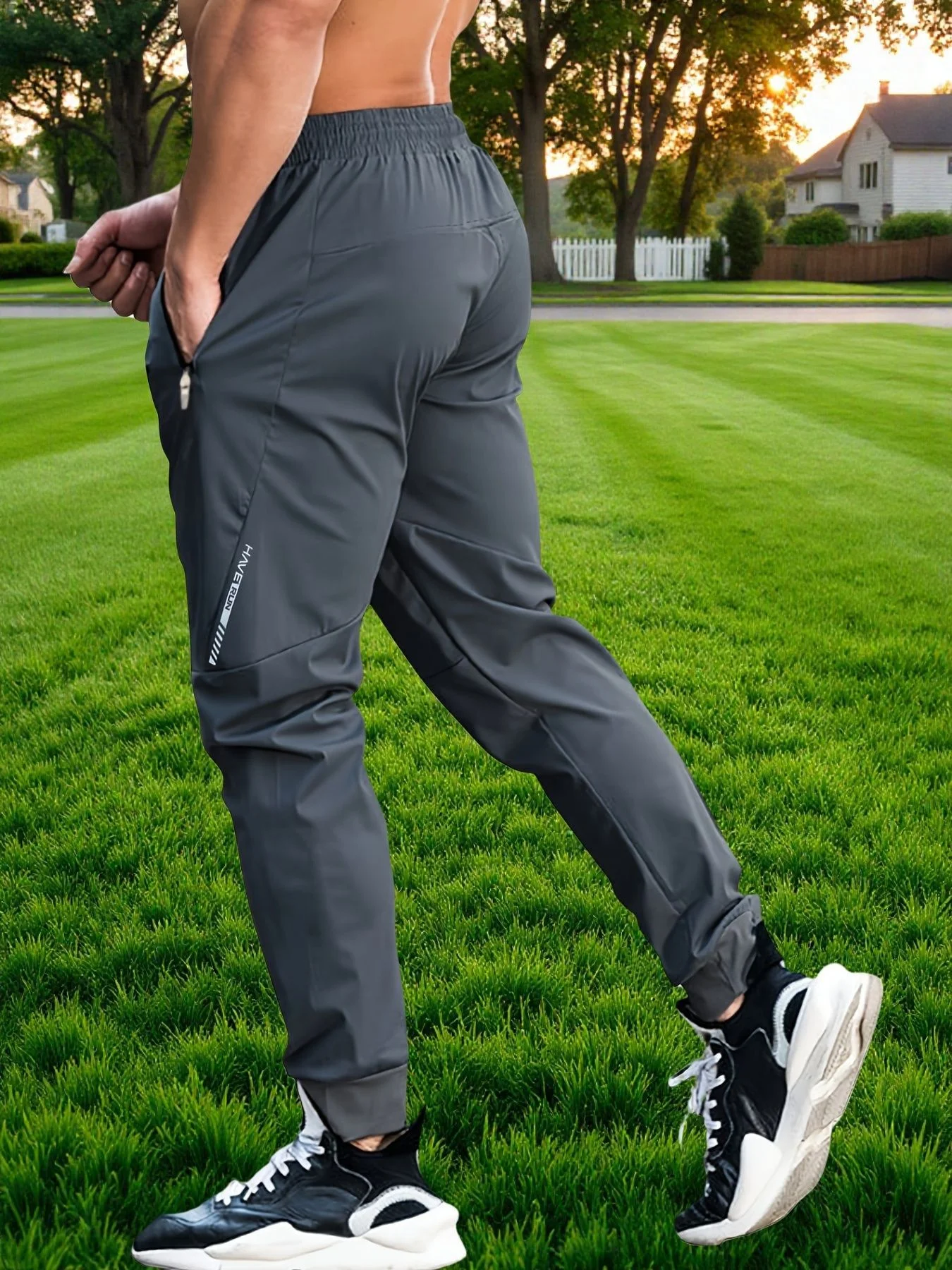 Sommerliche Outdoor-Hose aus Eisseide für Herren, dünne Freizeithose im koreanischen Stil, schnelltrocknend, elastische Beinpartie, eng anliegende Sporthose für Herren – Detail 14