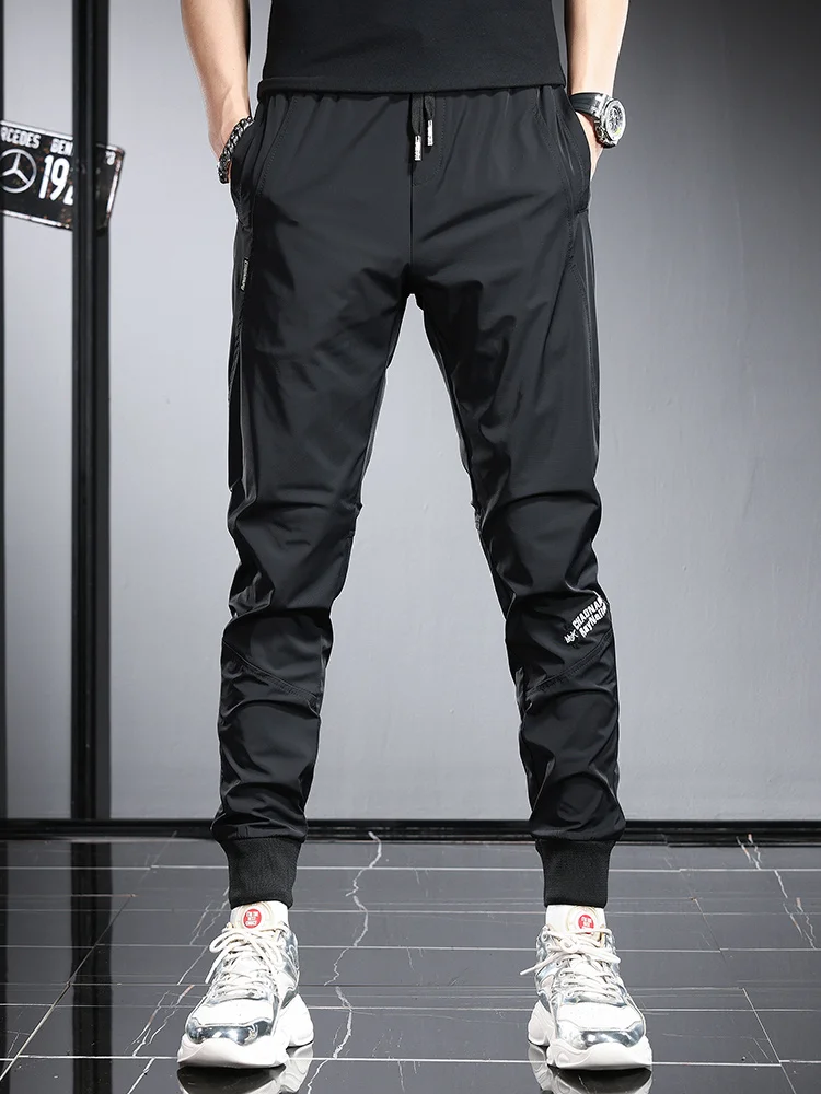 

New 2026 Men's Summer Thin Ice Silk Qui Dry Sports Pants Casual Trousers with kets And Elastic Waist for Active Lifesle