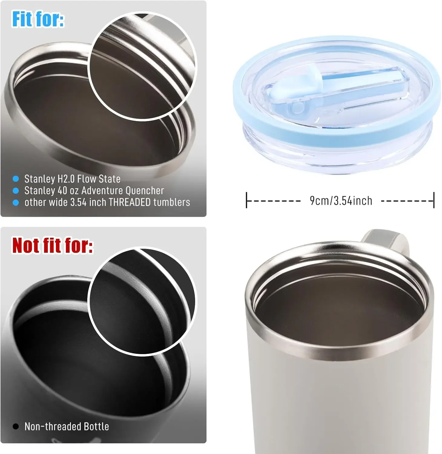 40 OZ Tumbler Flip Straw Lid Compatible with Stanley Cup 40 OZ Tumbler Tumbler Cover Compatible with Stanley Cup Quencher