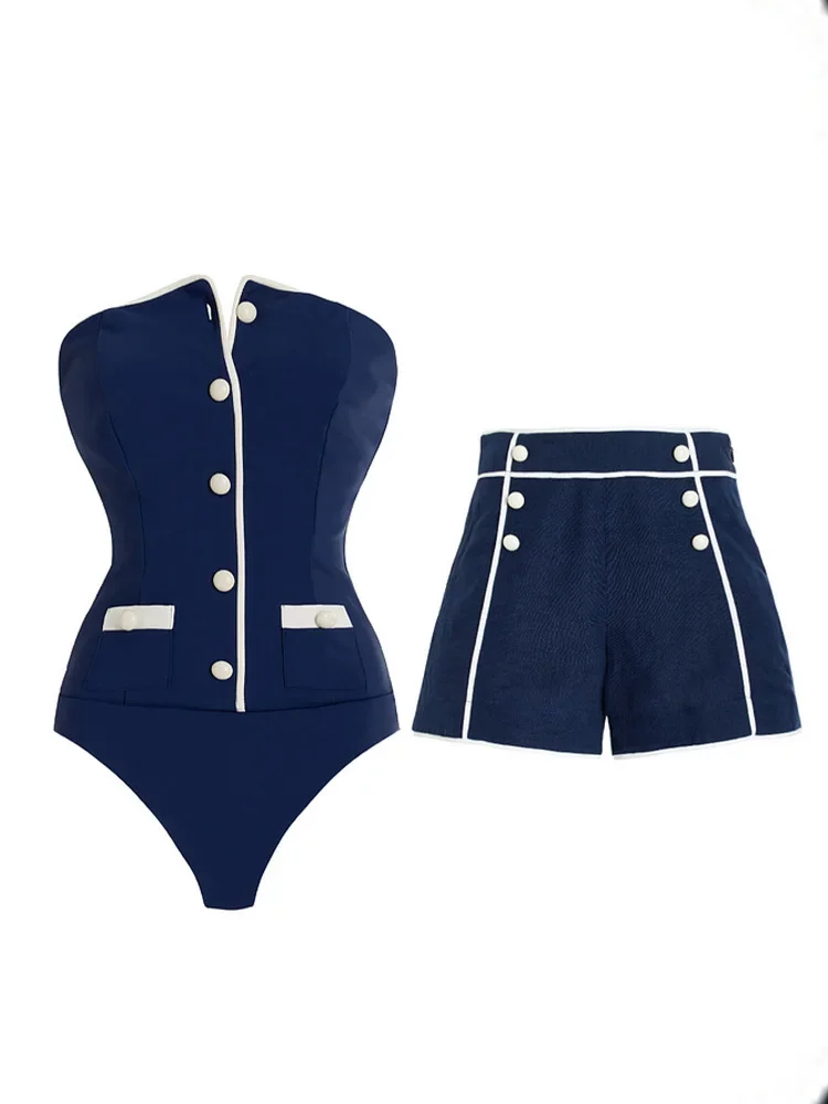 AOTVOTEE-bañador Sexy de una pieza sin tirantes, conjunto de 2 piezas para mujer, Bikini de playa con espalda descubierta dividida, nuevo traje de baño de verano 2025, conjunto de Bikini