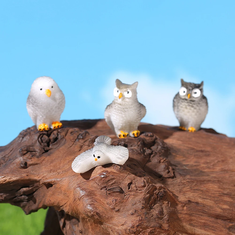 

12 Pcs Moss Micro Landscape Ornaments Desktop Resin Owl Sculpture Little Miniature Animal Adornment Figurine