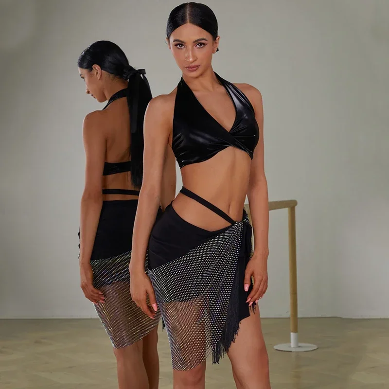 Volwassenen Sexy Backless Latin Top Onregelmatige Franjes Rok Vrouwen Latin Dans Kostuums Cha cha Latin Danswedstrijd Kleding SL7969