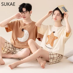 SUKAE 100% Cotton Summer New Fashion Short Sleeve Short Pants Couple's Pajamas Soft Cotton Kawaii Cartoon Sleepwear for Lovers