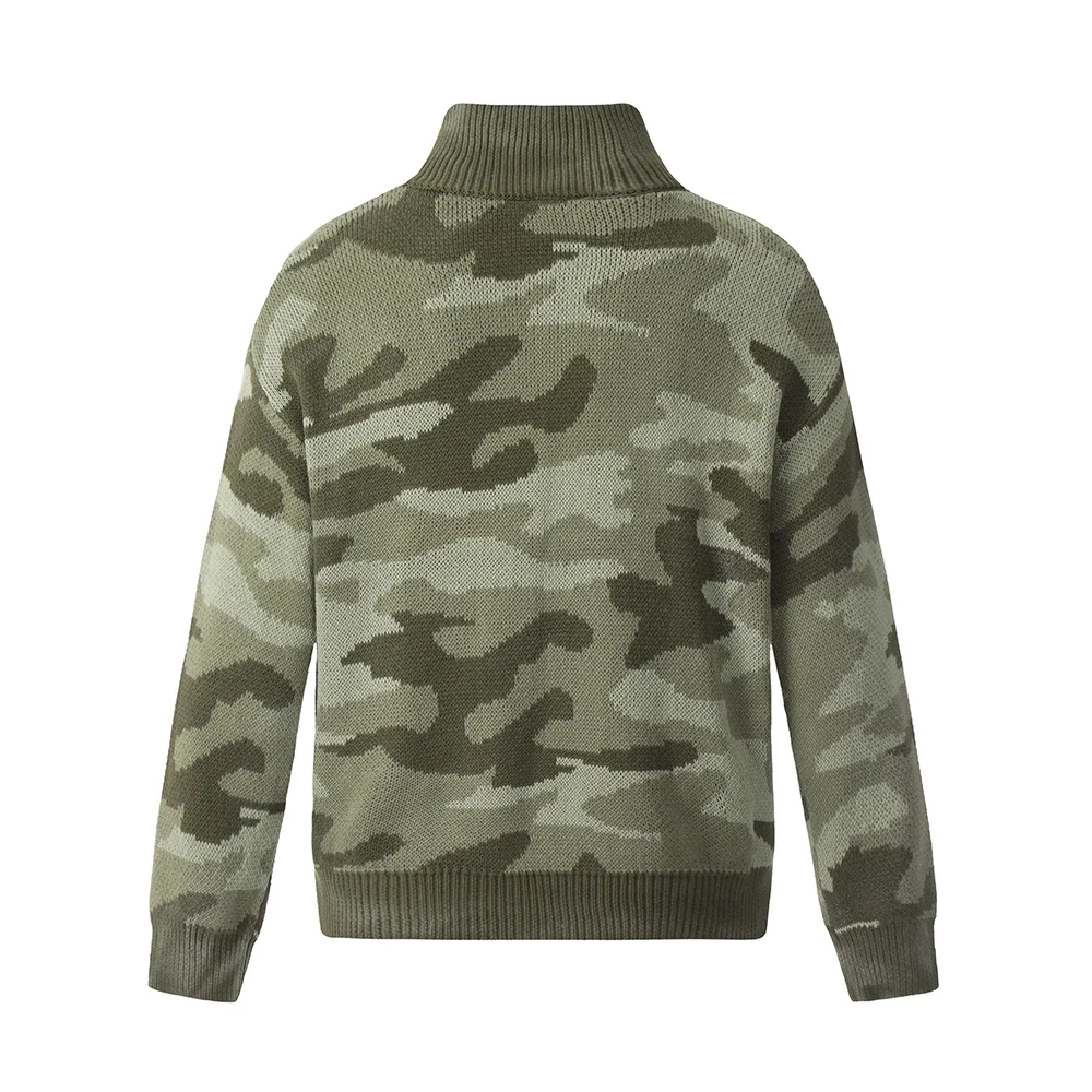 Streetwear Vintage Zipper Camouflage Sweater for Men and Women Patchwork Casual Knitted Clothes Oversized Cardigan Sweatercoat