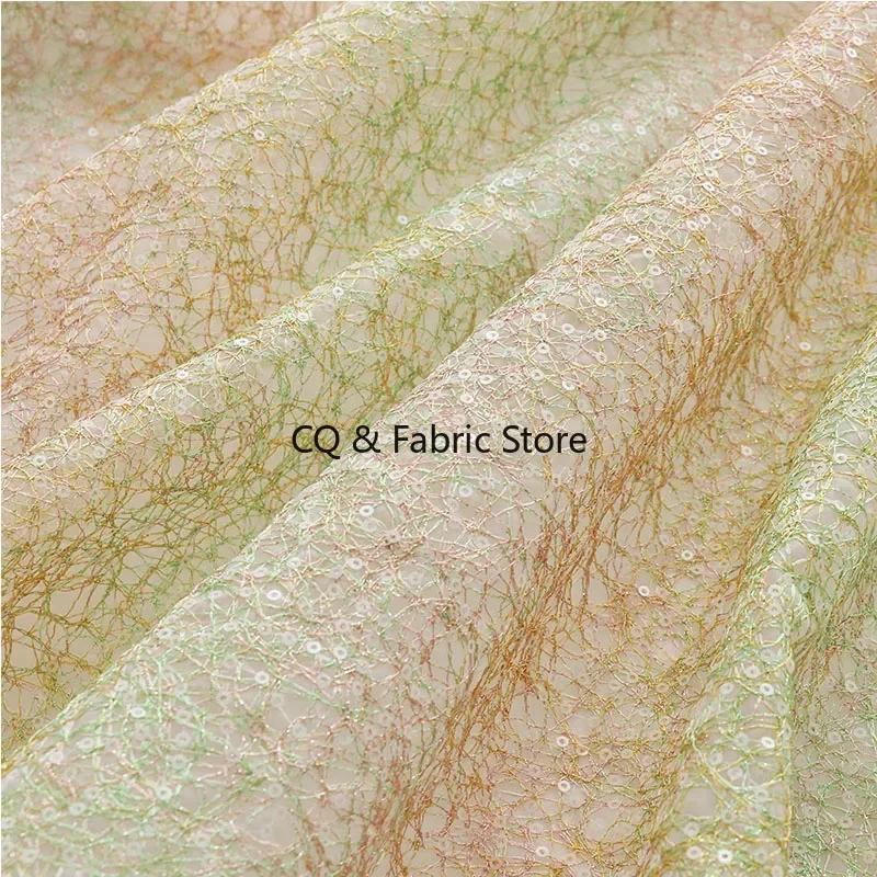 

New Colorful Silk Thread Sequin Embroidery Organza Lace Fabric for Dress Designer Fabric