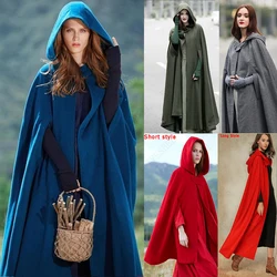 Medieval Vintage Multicolor Hooded Cape Coat Women Winter Vintage Elegant Robe Capes Costume Loose Shawl Long Cloak 3XL
