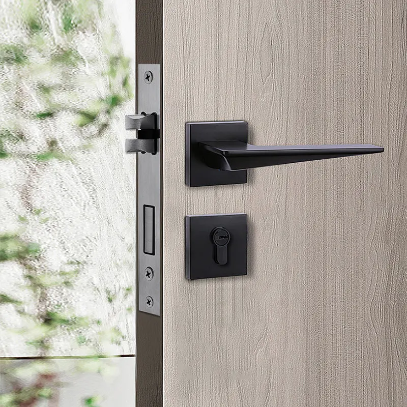 Minimalist modern silent door lock Grey interior bedroom wooden door handle zinc alloy door bathroom hardware lock