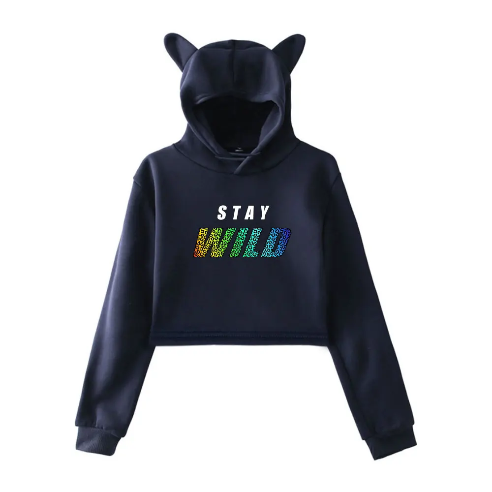 Ben Azelart Stay Wild Vintage 90s Streetwear Hoodie Merch Hoodies Sweatshirts for Girls Cat Ear Crop Fashion Sports Pullover