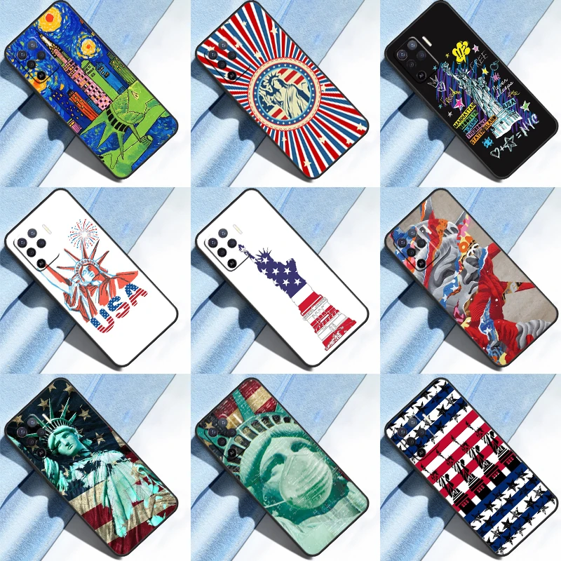 America USA Flag Statue of Liberty Cover For OPPO A52 A72 A92 A54 A74 A94 A3S A5S A5 A9 A31 A53 A83 A91 A93 A1K A15 A16 Case