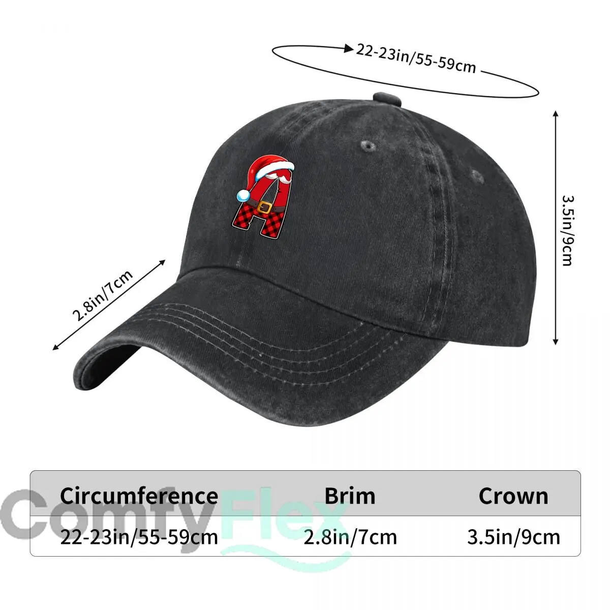 Santa Alphabet Letter A Buffalo Plaid Christmas Design Baseball Cap Men Women Distressed Washed Sun Cap Outdoor Workouts Hat