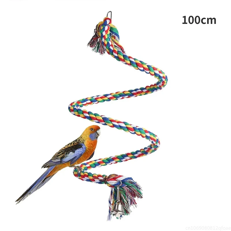 Bird Toy Spiral Cotton Rope Chewing Bar Parrot Swing Climbing Standing Toys with Bell Bird Supplies Parrots Climbing Swing Toys