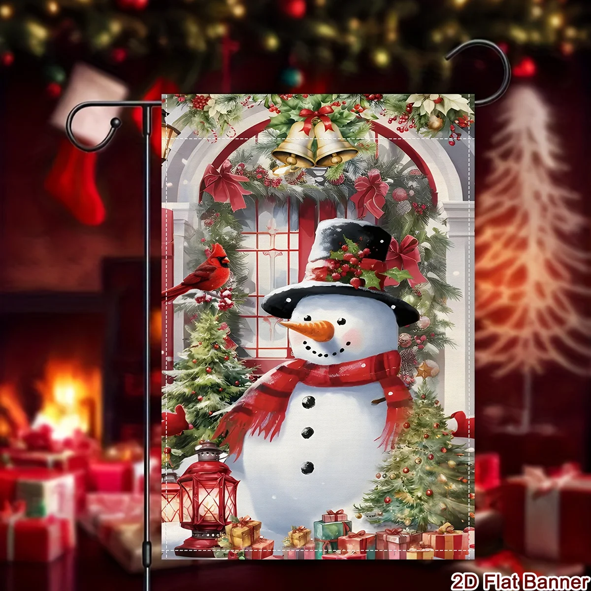 Festive Christmas Garden Flag 30*45cm Snowman Wreath Print Polyester Double-Sided Yard Flag for Christmas Decor No Pole Included