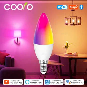 Tuya Wifi E14 Lampada a candela Controllo app Lampadina intelligente Bluetooth RGB + CW Luce LED Dimmerabile Lampade di gruppo di cristallo Funziona con Alexa Google