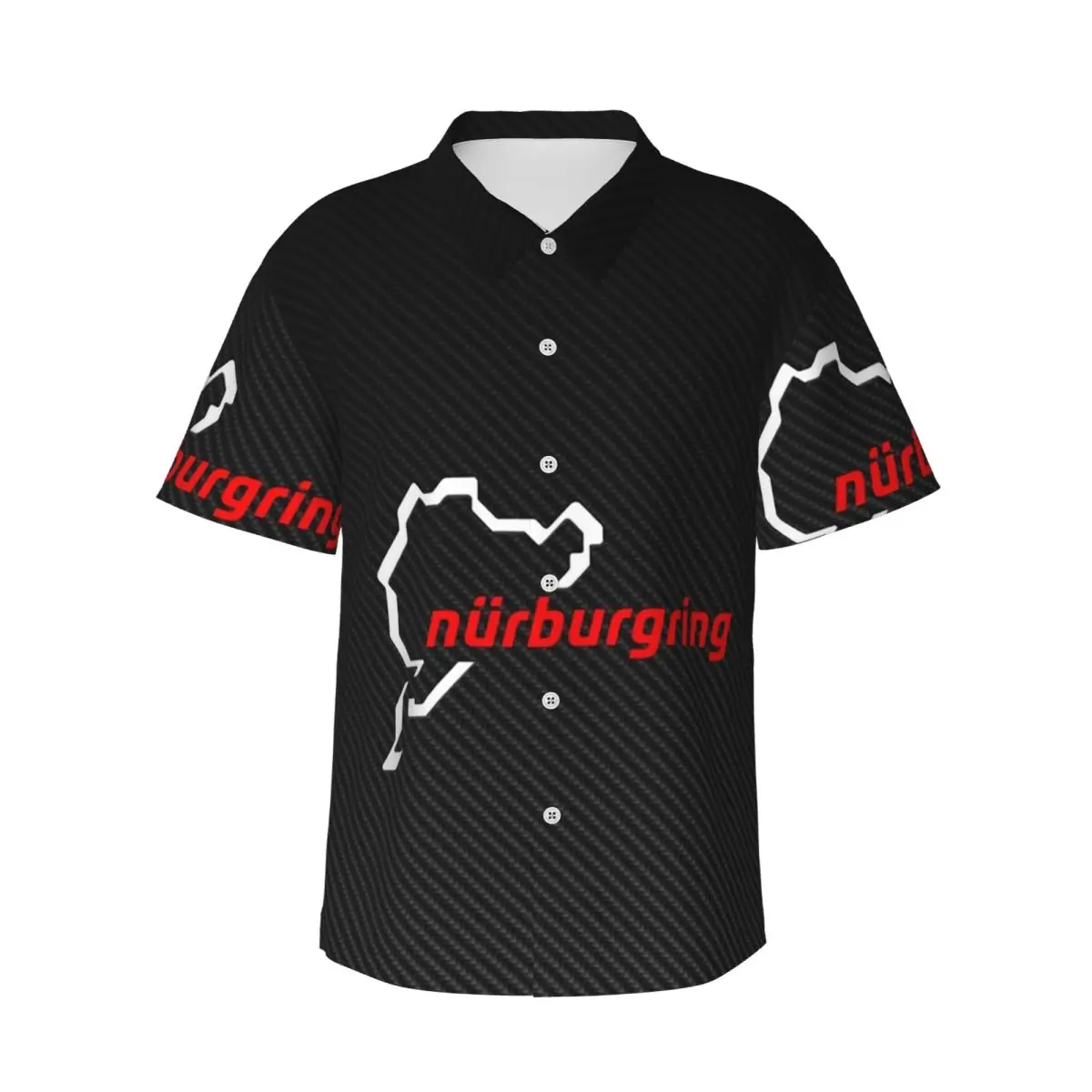 Nürburgring Carbon Fiber White Red Herrenhemden, hawaiianisches Kurzarmhemd, lustige Hemden mit Knöpfen für den Sommerstrand