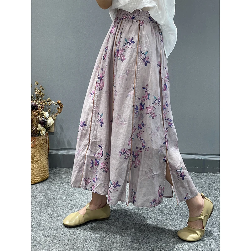 

Новая хлопково-льняная юбка миди с цветочным принтом, высокой талией, А-силуэта, свободного кроя, в винтажном стиле, для весны и лета