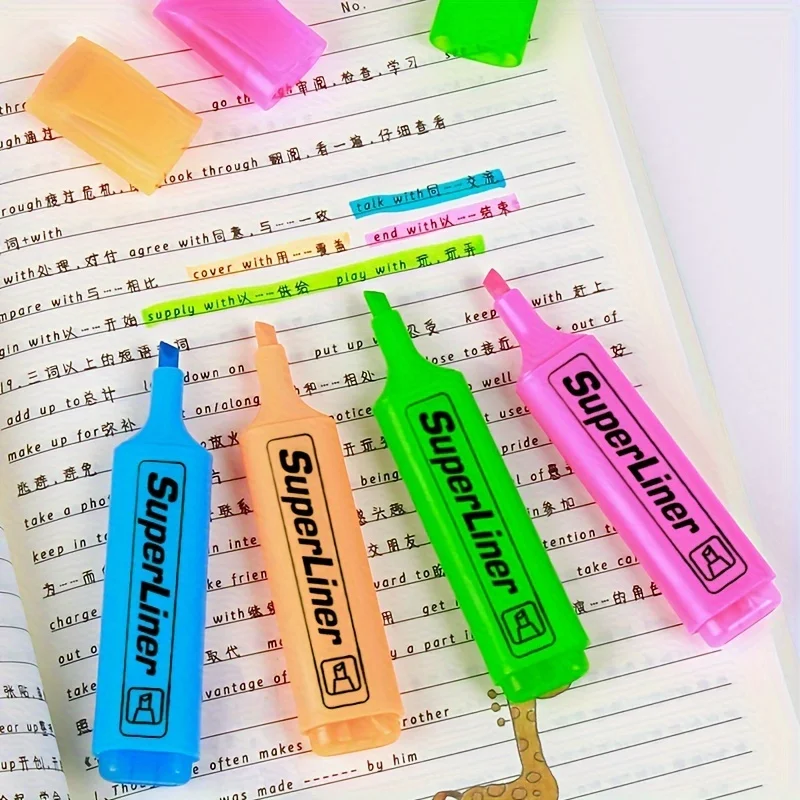 4/6pcs Vibrant Slant Head Color Marker Pen Set - Thick Head, Fluorescent, Highlighter, Office, School, and Study Essential - Bac
