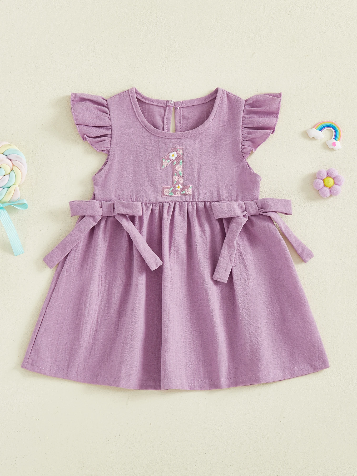 

Toddler Girls Sleeveless Floral Print A-line Dress with Bow Detail and Ruffled Hem for Special Occasions and Parties