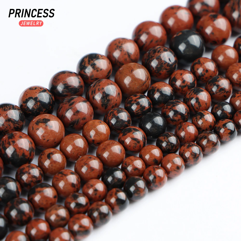 A++ Natural Mahogany Obsidian Loose Stone Beads for Jewelry Making Bracelet Spacer Beads DIY Accessories  4 6 8 10 12mm