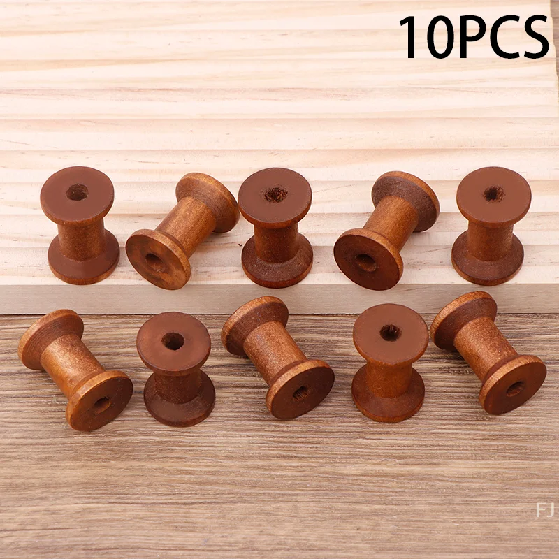 Vintage 10Pc Reels of Wooden Spools for Sewing Ribbon, Twine Crafts, Needlework Supplies Organizer