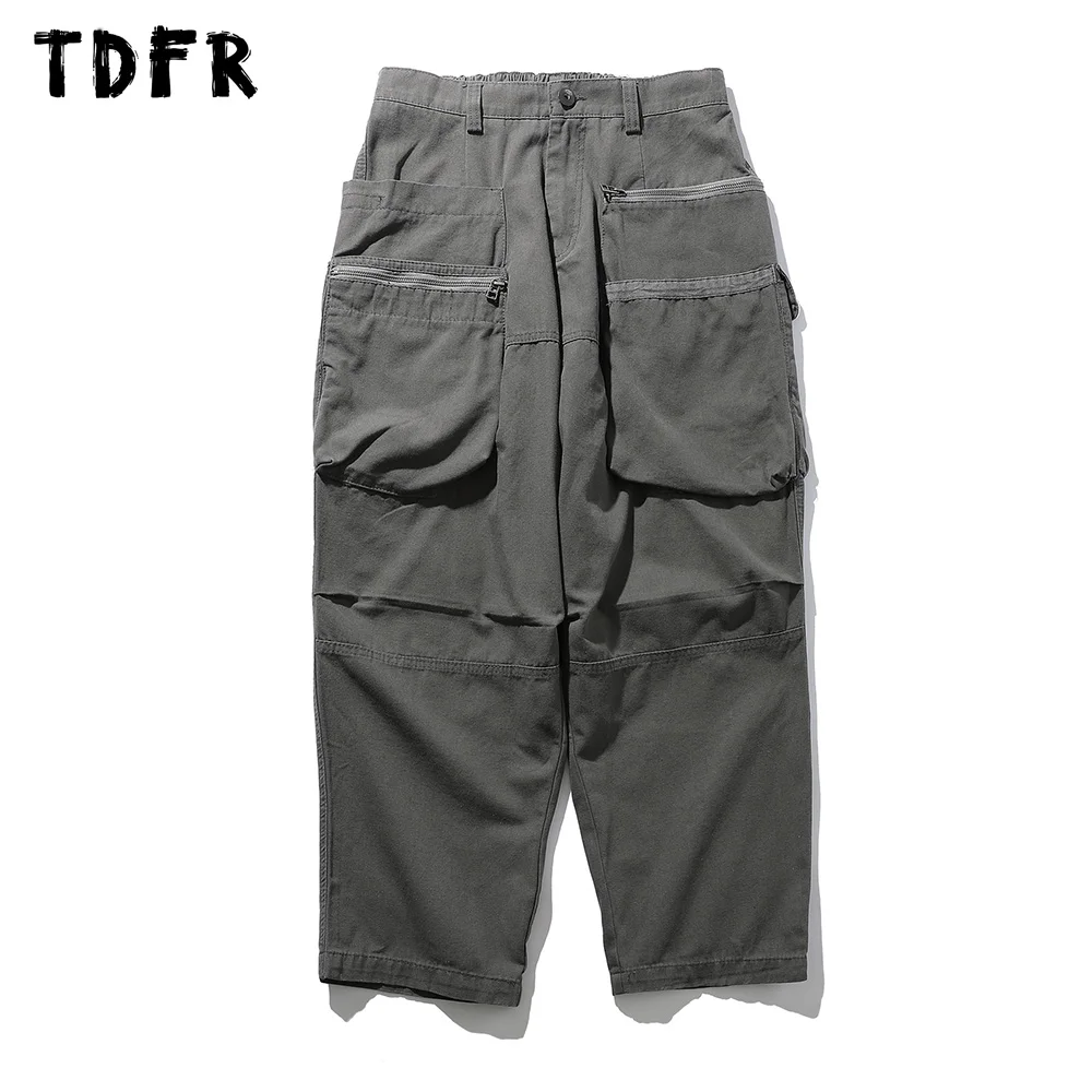 Zipper Pocket Cargo Pants Mens Casual Safari Style Loose Wide Leg Elastic Waist Camping Trousers Men