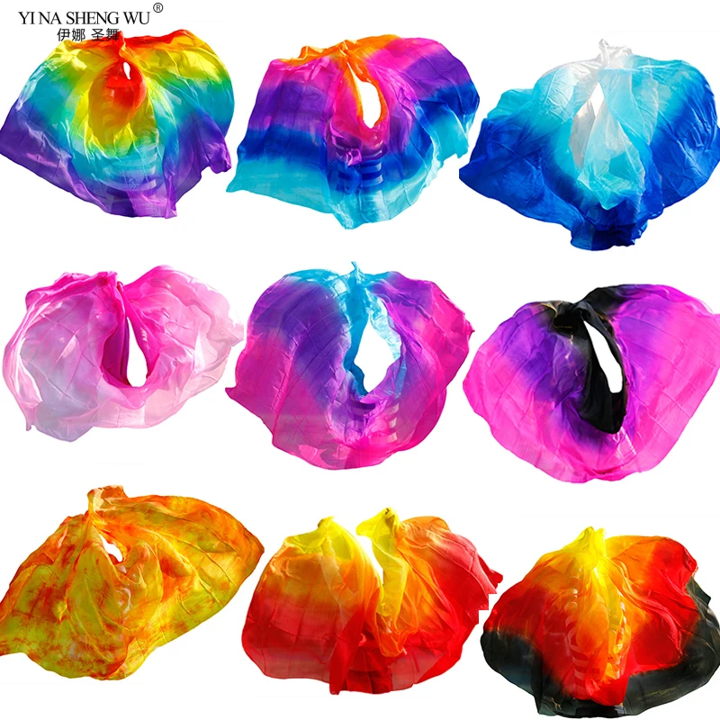 Top grade sexy women 100% real belly dance veil silk on sale rainbow color