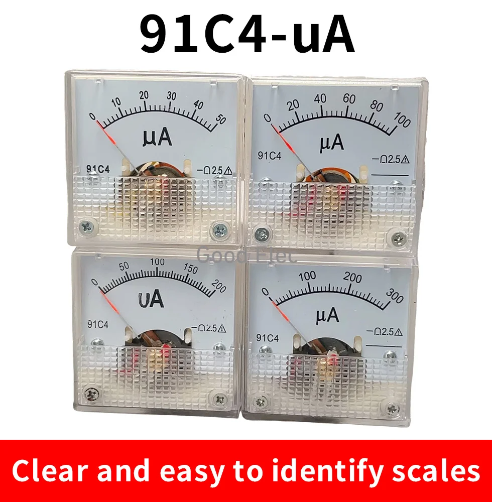 91C4-UA DC microammeter 50 100 200 300 500 Analog Mechanics Plate table Pointer type Ammeter 45*45mm