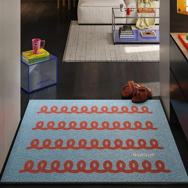 Ins Style PVC Wire Loop Doormat Wavy Line Art Entrance Rug Dust Scraping Anti-slip Cuttable Front Door Mat