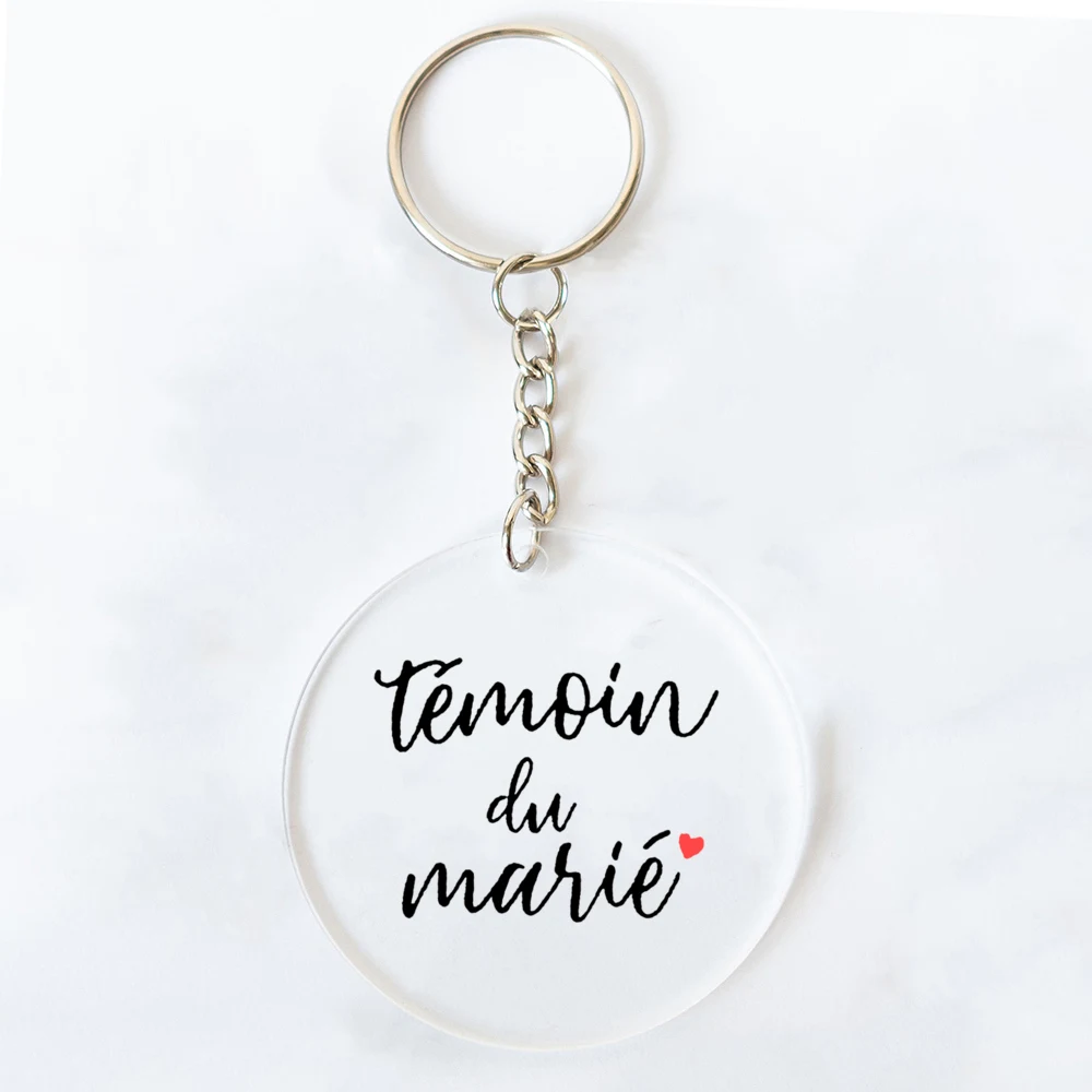 French Printed Keychain Circle Key Ring Acrylic Keyring Bachelorette Party Proposal Wedding Gifts for Witness Friends Family