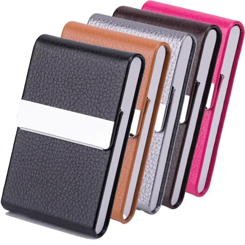Men Postcard Box Business Multifunction Card Holder Case PU Leather Metal Pocket Holder with Magnetic Shut Cigarette Wallet Case