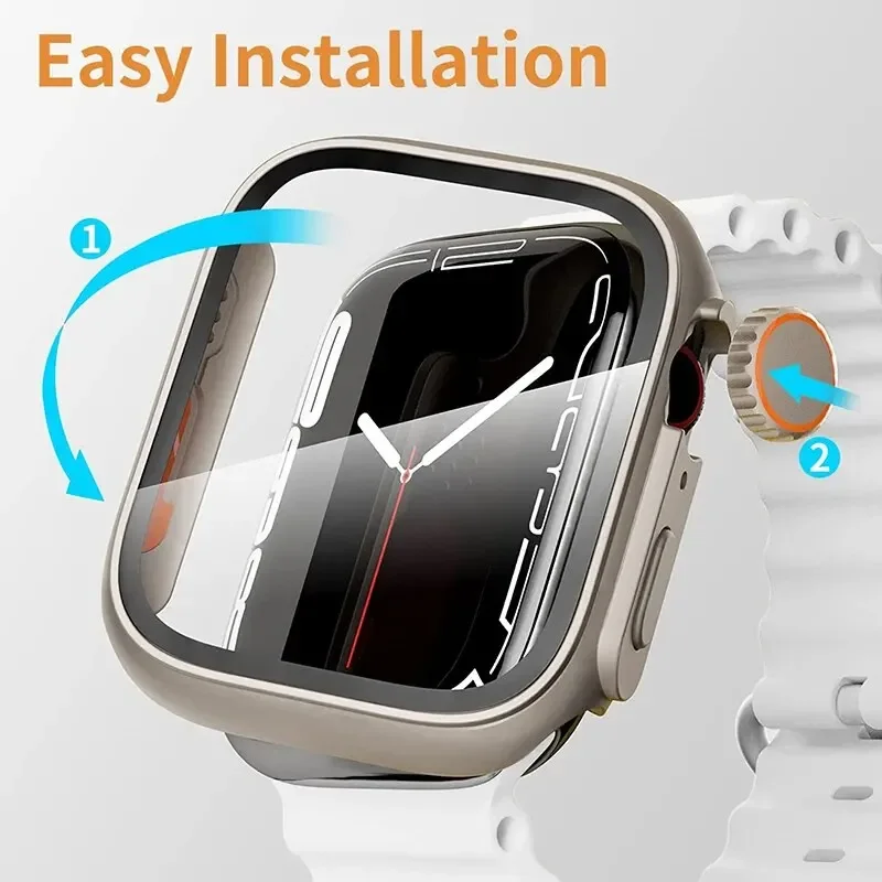 2PCS Case Glass+Case For Apple Watch 42 46 44 45 41 40mm Screen Protector Cover Change Ultra Bumper IWatch Series10 9 8 7 SE 6 5