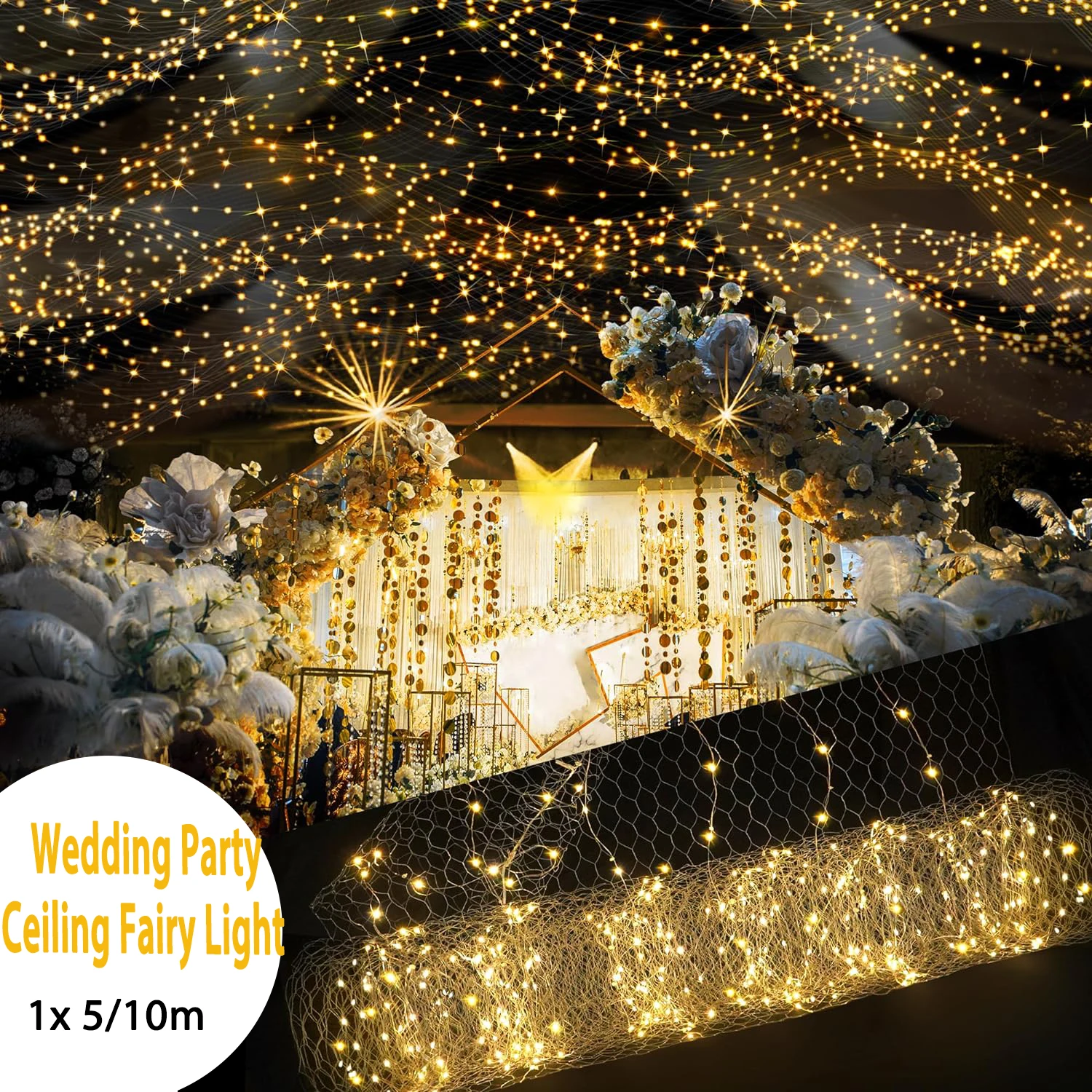 

Wedding Hall Net LED String Lights 1x5/10m Roll Festival Party Hotel Ceiling Fairy Light Decorat DIY Meshes Starry Sky Rice Lamp