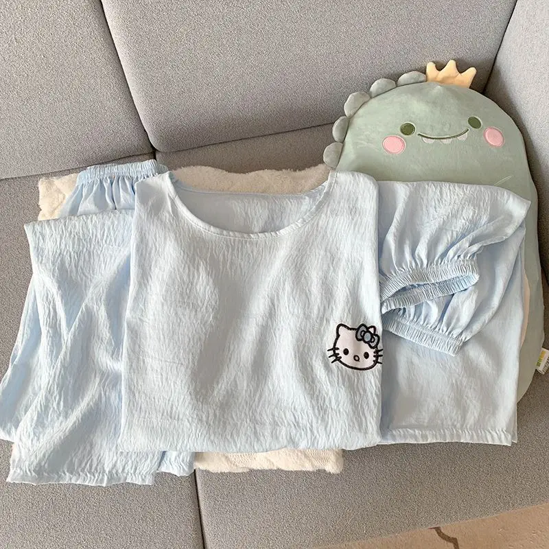 ใหม่ Hello Kitty อะนิเมะอุปกรณ์ต่อพ่วงการ์ตูนชุดนอนน่ารักสาวหวานสบายและสบาย ๆ สามารถสวมใส่นอกบ้านชุดสวมใส่