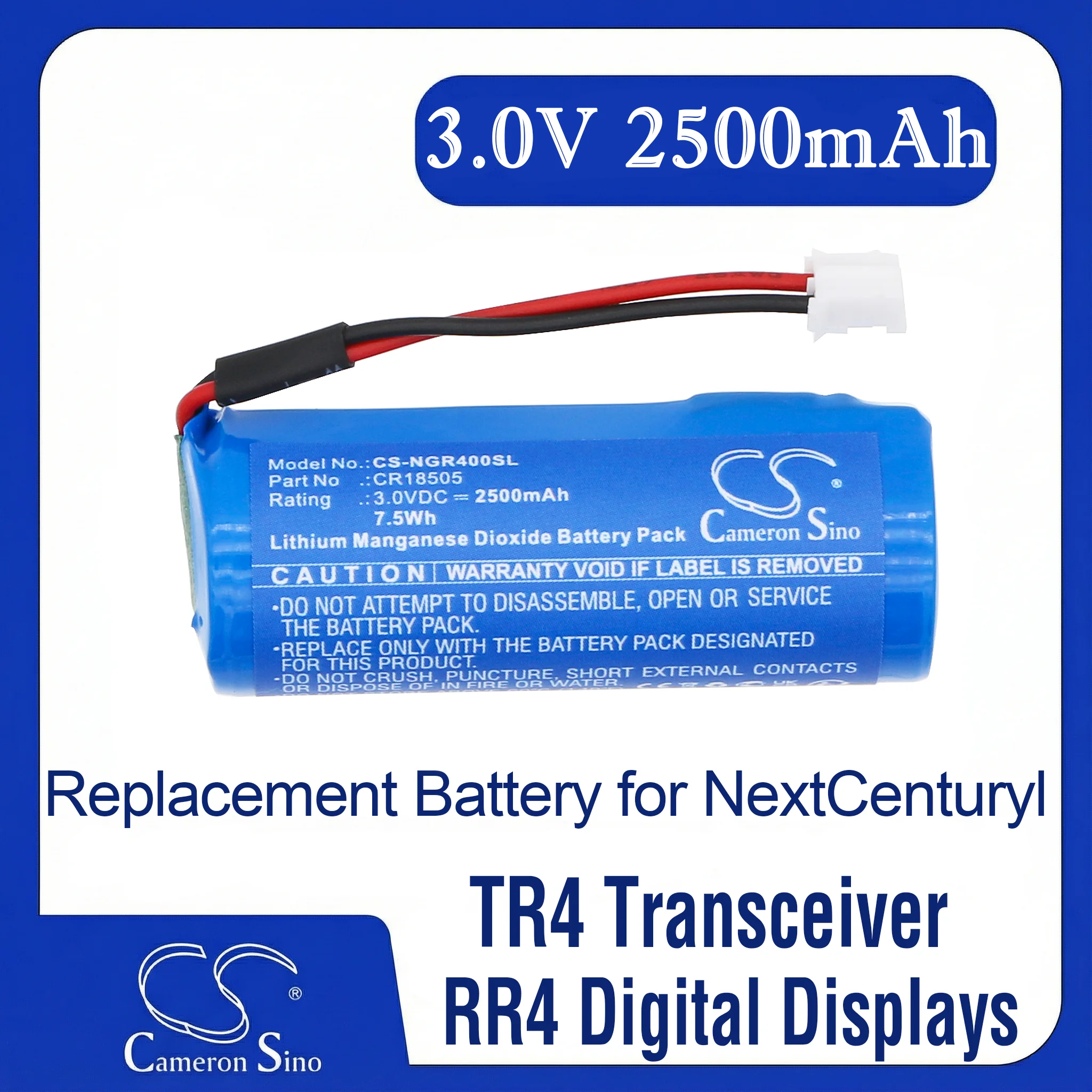 Cameron Sino Replacement Battery for NextCentury  RR4 Digital Displays, TR4 Transceiver, Fits P/N CR18505