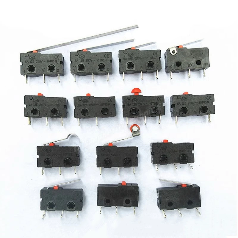 10Pcs/Lot KW12-A/C/D/N-1/2 Micro Switch Swivel Straight Handle Pulley Mushroom Head NO NC 2/3Pin 16/21/25/28/55mm 5A 125V 250V