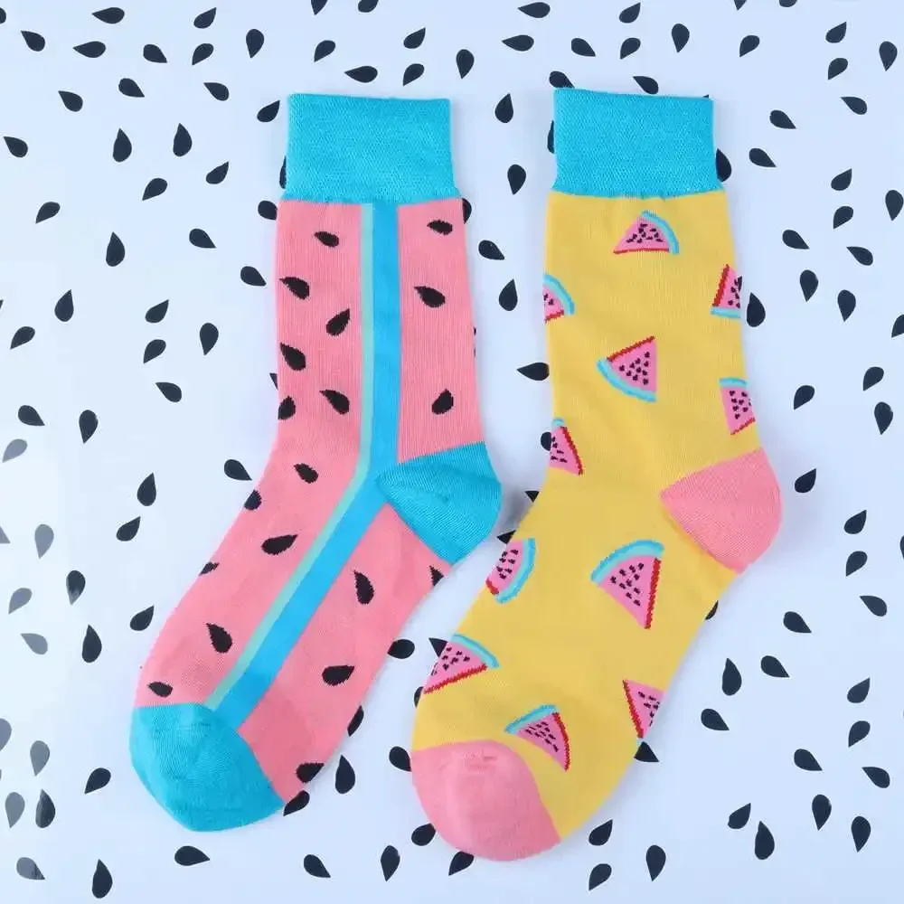 Chaussettes en coton pour femmes, lot de 6 paires, fruits, producteurs de singes, poulet, mode, mignon, Kawaii, marée colorée, dessin animé, drôle