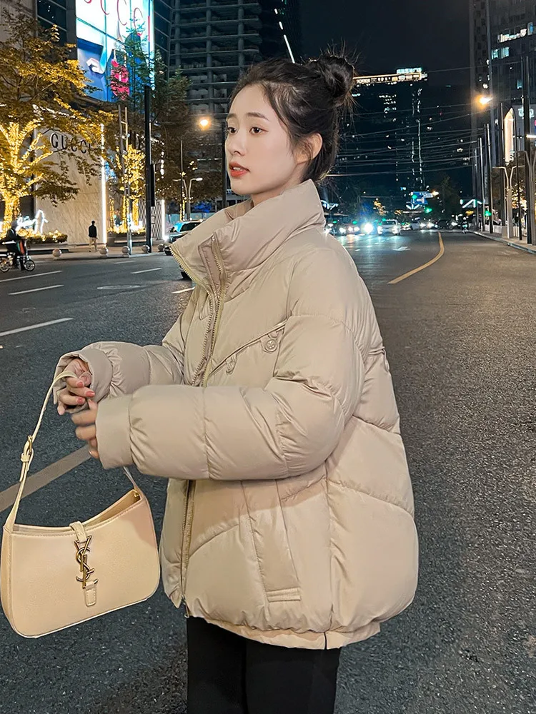 

Cotton Coat Women 2023 Autumn Winter New Fashion Korean Short Loose Long Sleeve Thick Warmth Stand Collar Coat