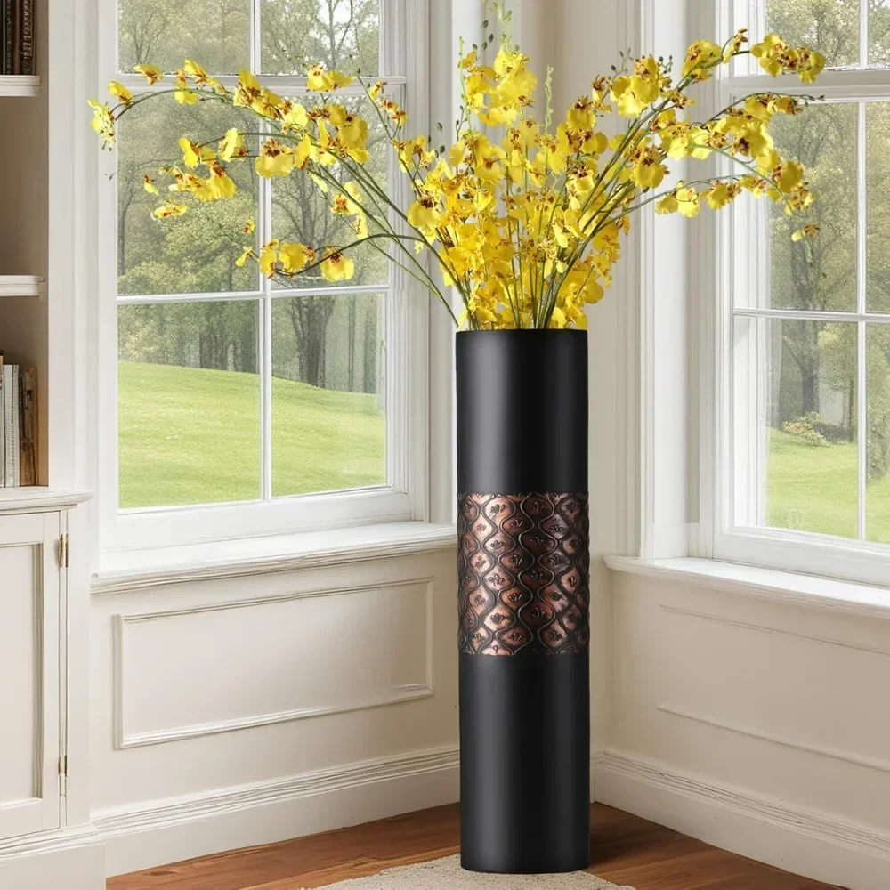 Black classical 24.6-inch high floor decorative resin vase, used for decorating the corner of the entrance living room