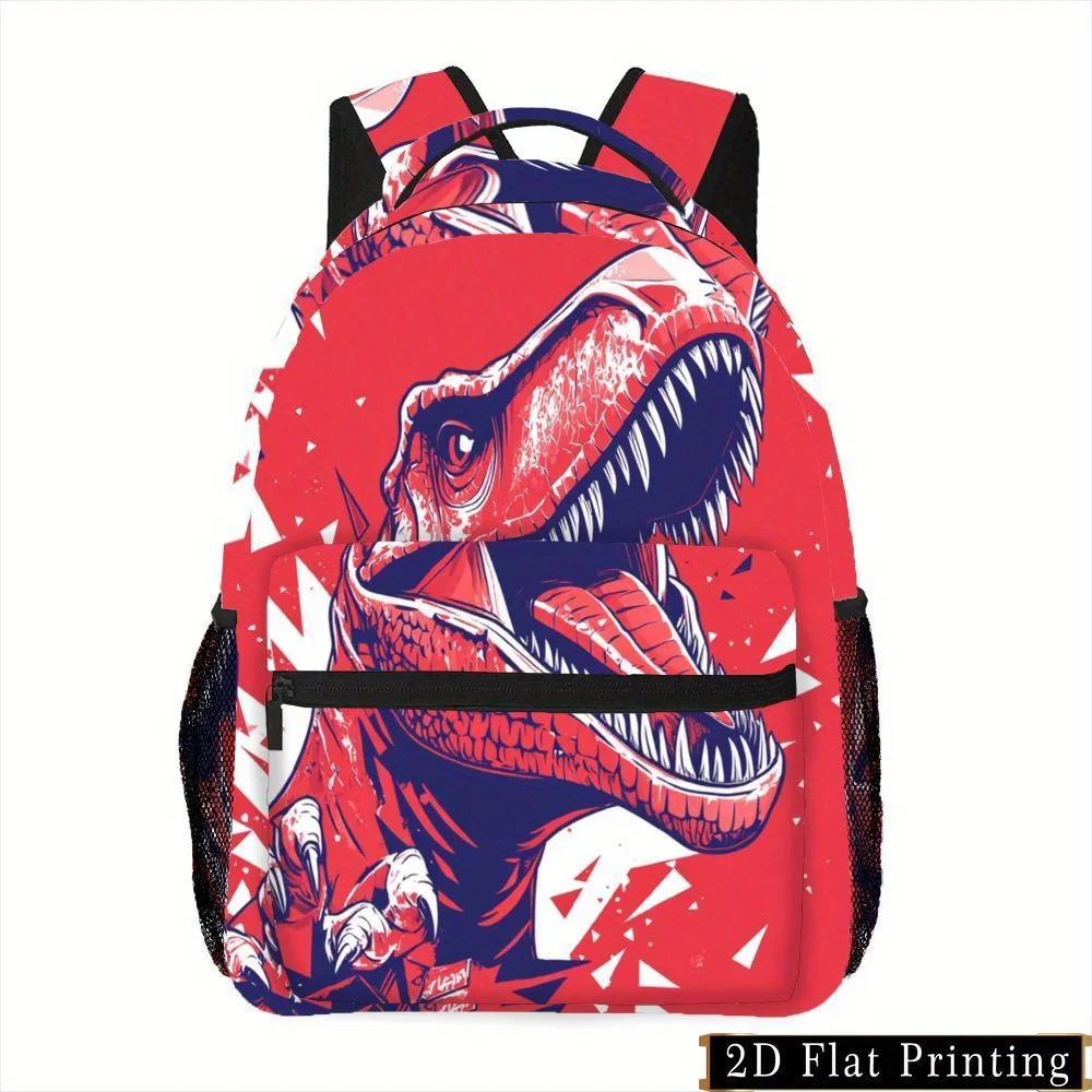 1pc Red Blue Dinosaur Print Personality Hand Wash Zipper Backpack Shoulder Strap and Waist Protection Design Fashion