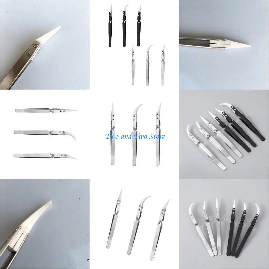 

HX6F Pack of 3 Functional Ceramic Tweezers Set Reverse Tweezer Locking Tweezer Practical and Anti Static for Electronics
