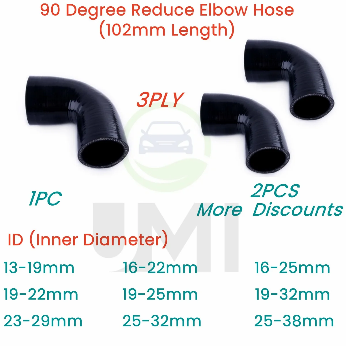 

Gloss Black 90° 90 degree Reduce Elbow Hose Silicone Intercooler ID13-19 16-22 16-25 19-22 19-25 19-32 23-29 25-32 1PC 2PCS 3PLY