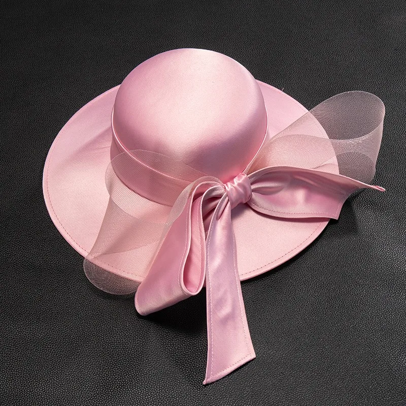 Women Chruch Satin Fedora Hat Women Elegant Wedding Fascinator Bow Party Chapeau Femme Vintage Chapeu marca de luxo