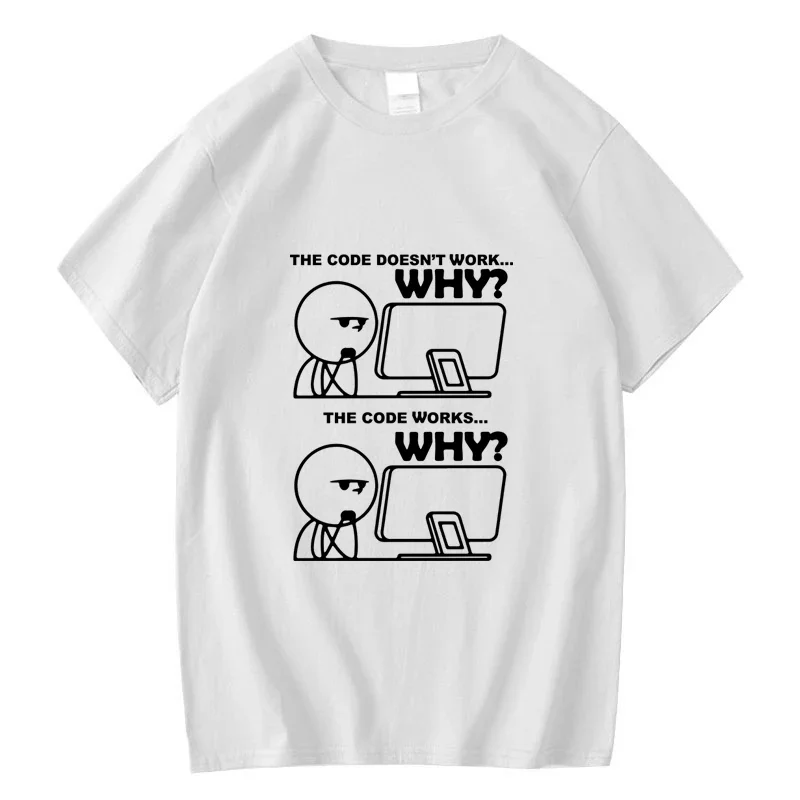 Men's T-shirt 100% pure cotton printed smiling face programmer pattern loose and comfortable T-shirt