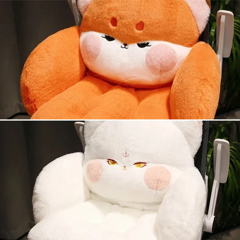 Winter Thicker Cushion Little Fox Bedroom Chair Cushion with Back One Office Long Sitting Butt Cushion Dormitory
