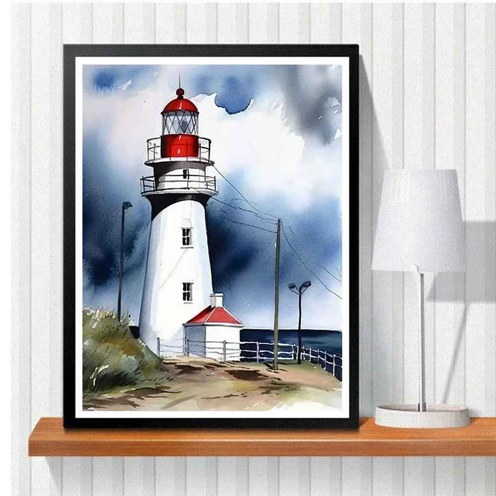 1pc DIY 5D Diamond Painting Full Diamond Tall Lighthouse Diamond Painting,Handmade Home Art Gift Diamond Painting Kit