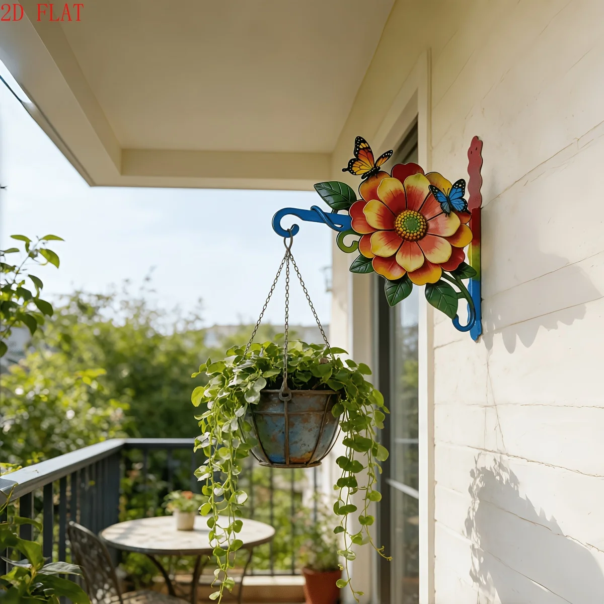 Colorful Butterfly Flower Wrought Iron Outdoor Wall Hanging Hook; Courtyard Garden Natural Ecological Decorative Wall Decor
