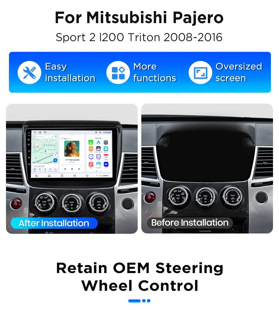 Junsun Android 15 Intelligente Autosysteme für Mitsubishi Pajero Sport 2 2008-2016 L200 4 Triton 2006-2015 AI Wireless CarPlay – Detail 3