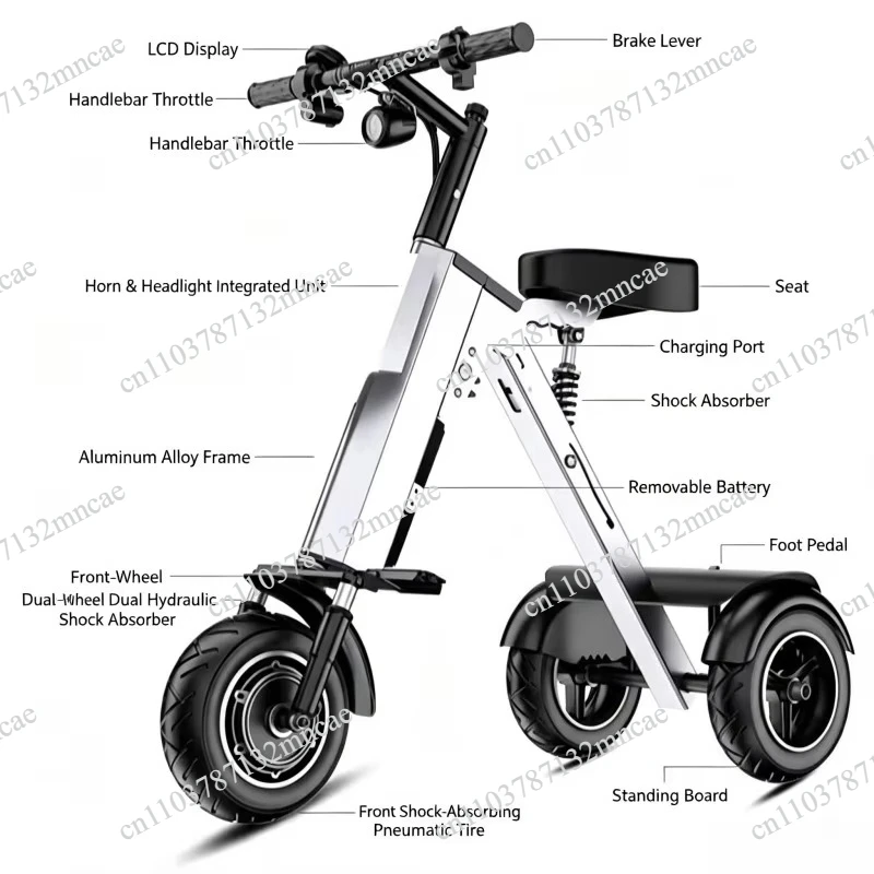Folding electric tricycle for household adult commuting, suitable for travel and personal driver services